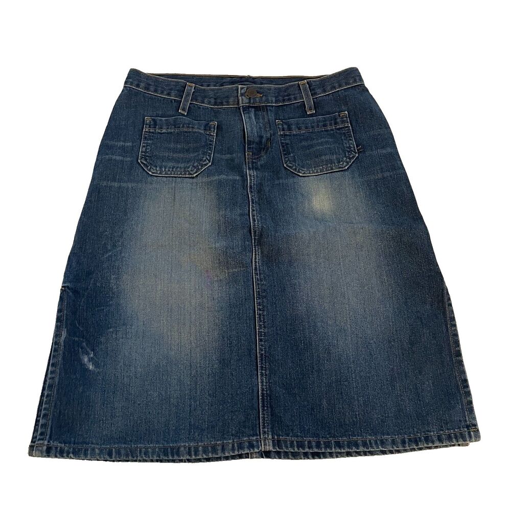 Abercrombie & Fitch Knee Length Denim Skirt Jean Women's Sz 4 100% Cotton *Stain